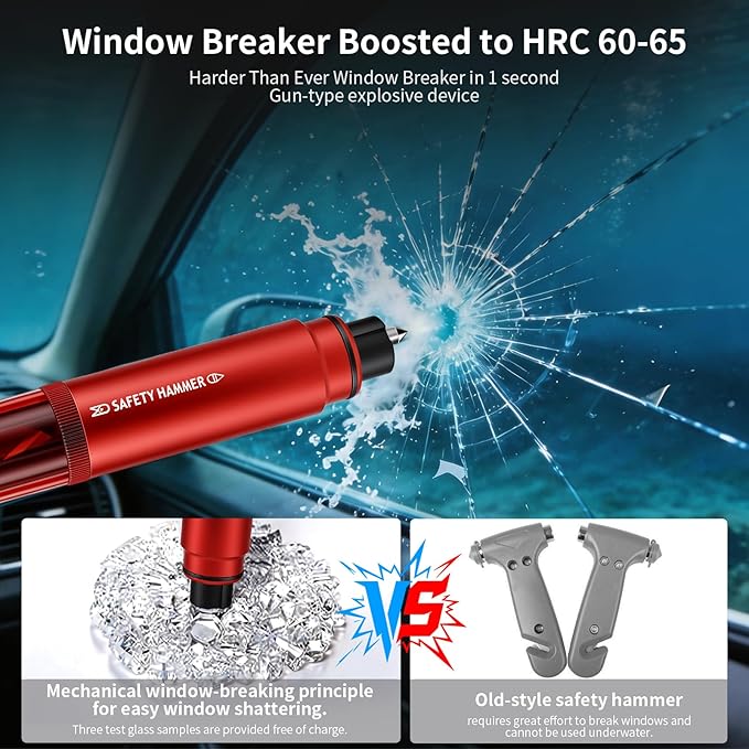 3-Pack Car Window Breaker with Seatbelt Cutter - Underwater Emergency Escape Tool, Tempered Glass Side Window Smasher Safety 