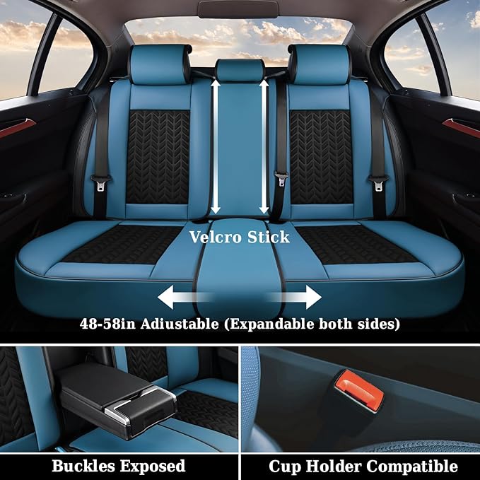 Coverado Seat Covers Full Set, 5 Seats Breathable Faux Leather Seat Covers for Cars, Car Seat Cover Winter, Car Seat Protecto
