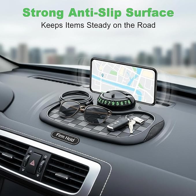 Universal Silicone Car Phone Holder Mount Anti Slip Dashboard Mat, Non Skid Pad, Multi Function Vehicle Organizer for Sunglas