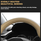 AUTOXBERT 38cm/15 Inch Genuine Leather DIY Steering Wheel Cover Soft Hand Sewing On Wrap Cover with Needles Thread fit for VW