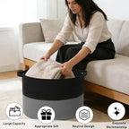 65L Large Woven Cotton Rope Blanket Basket with Handles, Laundry Hamper Storage Bin for Pillows, Comforters,Clothes, Toys, Nu