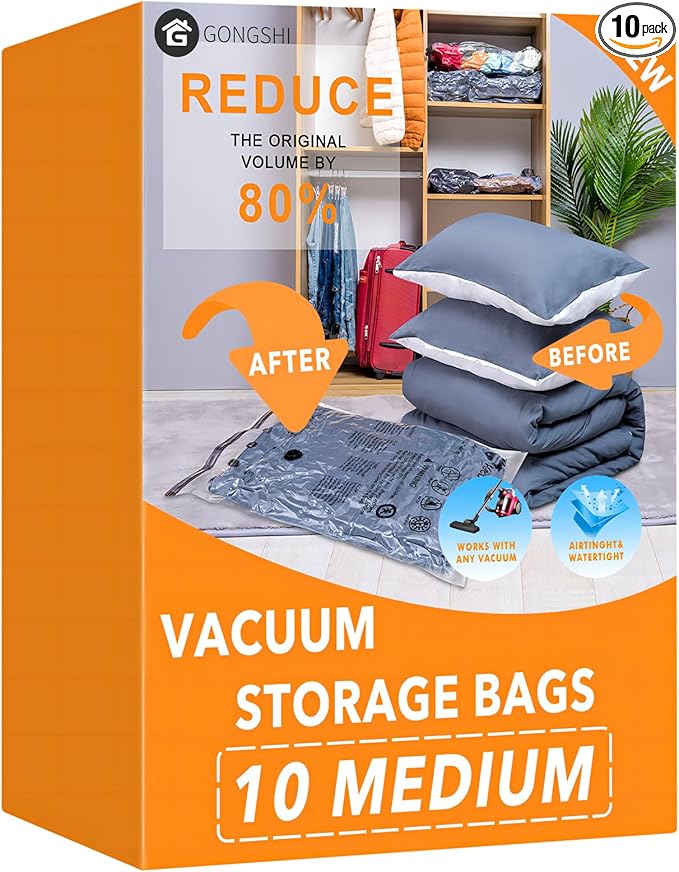 GONGSHI Vacuum Storage Bags, Space Saver Seal Bags For Clothing, Blankets, Comforters, Pillows, Clothes Storage,Travel Luggag