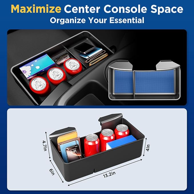 Center Console Hanging Organizer Tray for Chevy Silverado/Sierra 1500(2019-2026) & Silverado/Sierra 2500HD 3500HD(2020-2026) Accessories(Split-Bench Folding Seat Only) Black