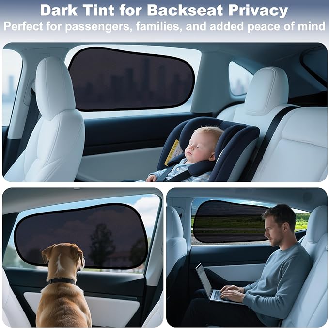 XCBYT Tesla Model Y Car window Shades for Baby | 4 PCS Cling Side Window Sun Shade for Sun Blocker, Heat Insulation | Semi-Transparent Car Privacy Window Covers | Transparent Front Driver Window Shade