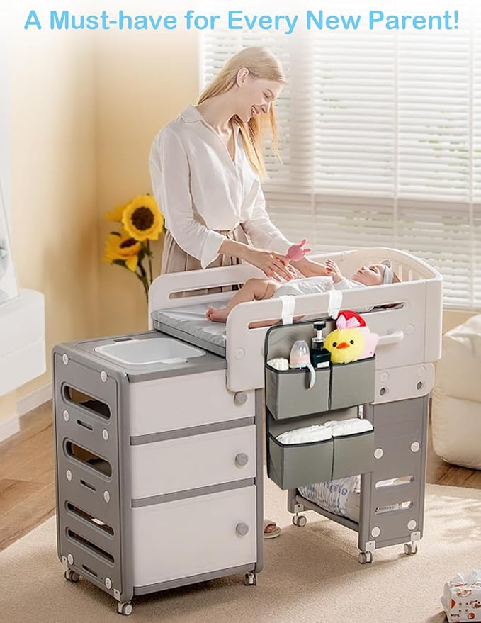Hanging Diaper Organizer for Crib/Playard/Bassinet/Playpen – Hold 80+ Diapers - Changing Table Diaper Holder - Hanging Diaper