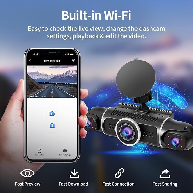 360° Dash Cam Front and Rear View 4 Channel Dash Camera FHD 2K+1080Px3 for Car, Inside/Back 170°+2x150°+170° Wide Angle, 8 IR