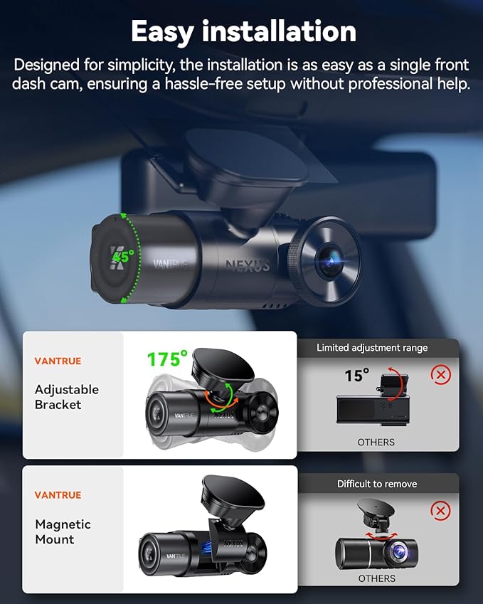 Vantrue N2X 2.7K Dash Cam Front and Inside, 5G WiFi Dual Dash Camera for Car with HDR IR Night Vision, STARVIS 2, GPS, 2.5K/6