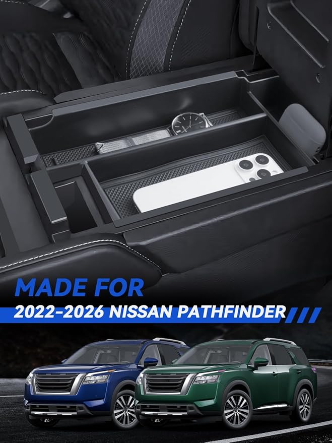 for Pathfinder Center Console Organizer Double-Layer 2022-2025 2026 Nissan Pathfinder(S/SV/SL/Rock Creek/Platinum) Accessories Armrest Box Organizer + Lower Console Organizer Tray Set 2-Pack