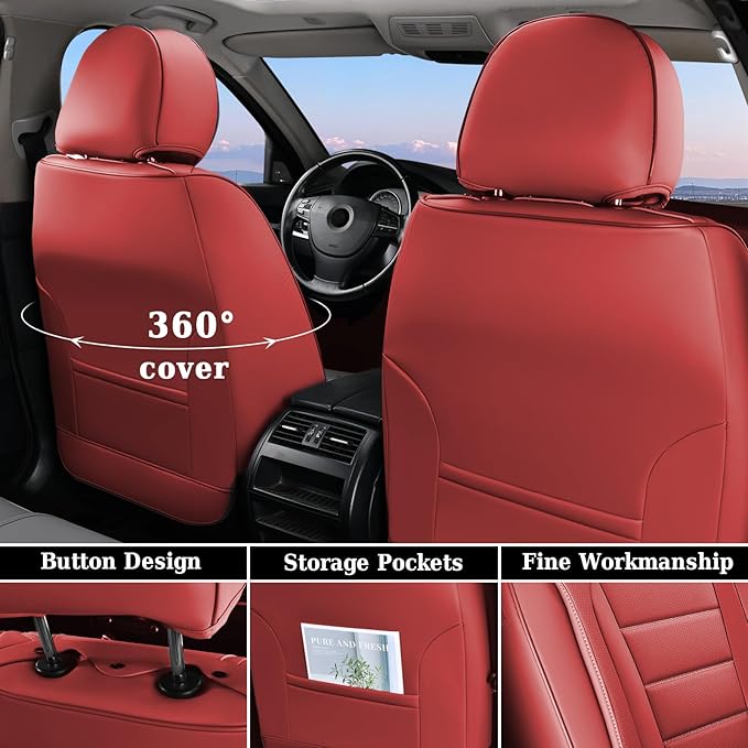 Coverado Car Seat Covers Full Set, Nappa Leather Seat Covers for Cars, Car Seat Protector Car Seat Cushion, Front and Back Se