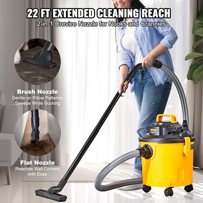VEVOR 5 Gallon 6.0 Peak HP Wet and Dry Shop Vac， Portable Shop Vacuum and Blower 3-in-1 with Filter, Hose and Attachments for