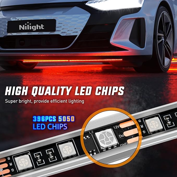 Nilight 4Pcs Aluminum Underglow Neon Accent Strip Lights 396 LEDs RGB Door Assist Multi Color DIY Sound Active Function Music Mode with APP and Remote Control Underbody Light Strips for Car Truck RV