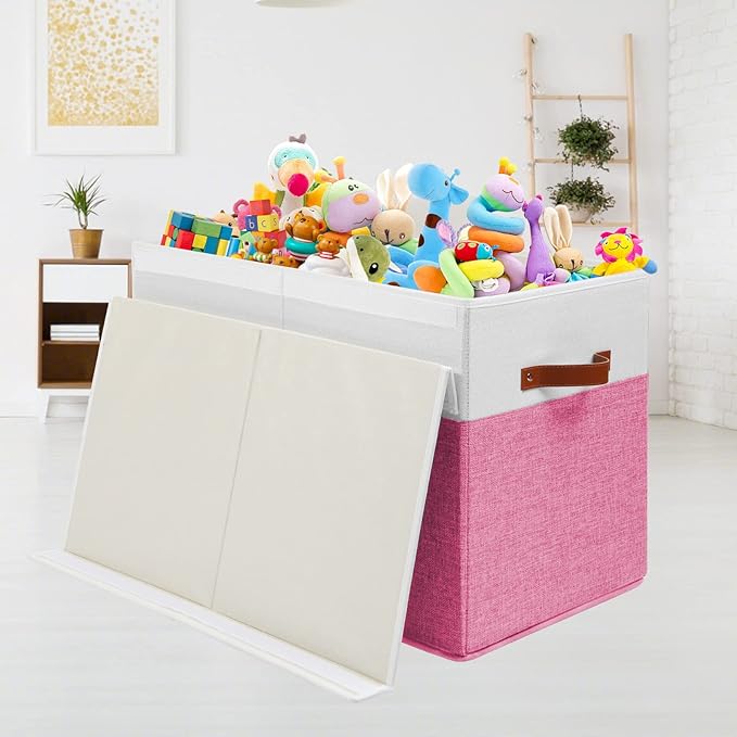 Gowee Large Toy Box with Lid, Sturdy Toy Storage Chest Bin Boxes Organizer Basket with Dividers for Toddlers, Kids, Boys, Gir