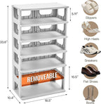 TRZZ 7-Tier Small Shoe Rack, Vertical Narrow Stackable Organizer with Removable Partition, Efficient Shoe Storage for Closet,