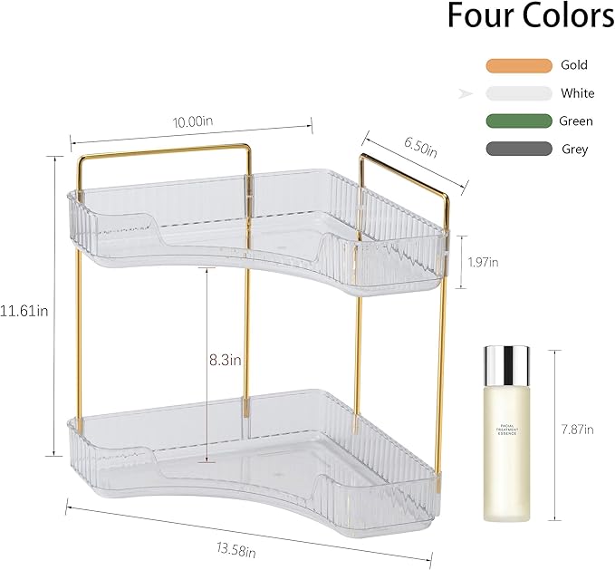 YCIA&DONE Corner Bathroom Counter Organizer, Makeup Organizer for Vanity, Skincare Cosmetic Perfume Tray, Corner Countertop S