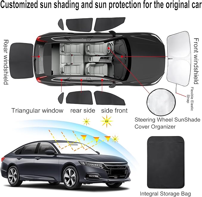 TINGLU Window Shades for Honda Accord 2023-2026 Accessories Car Side Full Windows Windshield Sun Shade Sun UV Rays & Privacy Protection for Camping,Napping,and Relaxing 8PCS