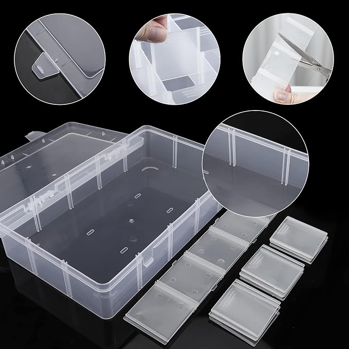Exptolii 15 Large Grids Plastic Organizer Box with Dividers, 2 Pack Clear Compartment Container Storage for Washi Tapes Beads
