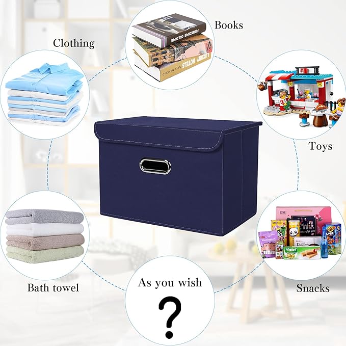 STOREONE Fabric Storage Cube Bins Foldable Organizer Container Collapsible Basket with Lids and Metal Handles, for Home, Bedr