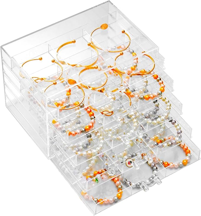 SPAKOWN Earring Organizer, Acrylic Earring Box Large 30 Compartments Jewelry Holder Organizer with 5 Drawers Stackable Earrin