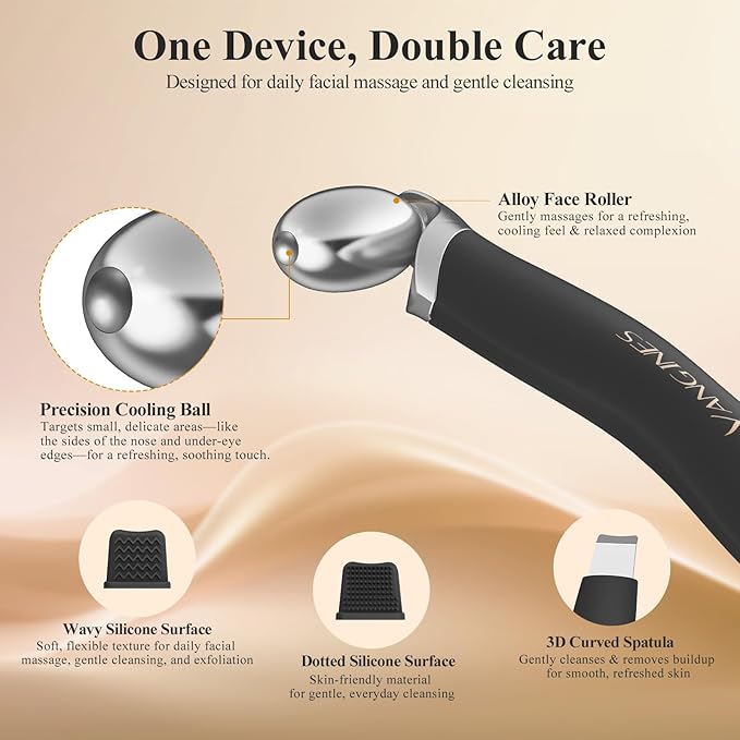 3-in-1 Ice Roller for Face & Eyes – Cooling Facial Roller, Pore Cleansing Tool with 2 Silicone Brushes, Stainless Steel Roller for Puffiness & Pores (Black)