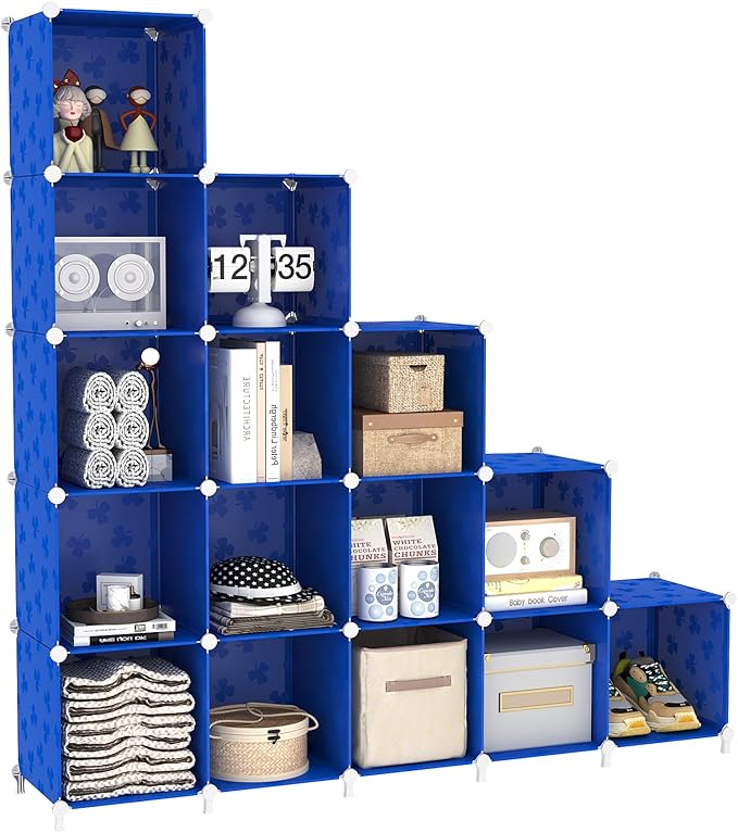 UNKU Cube Storage Organizer, 16 Cube Closet Organizer Storage Shelves, DIY Stackable Bookcase, Clothes Organizer Shelf for Cl
