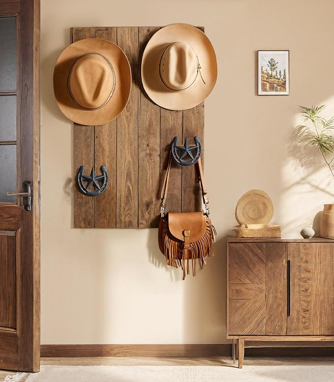 Cowboy Hat Hook for Wall, 4 Pack Cowboy Hat Rack, Metal Horseshoe Hanger, Hat Organizer, Western Hook for Wall, Hat Holder Di