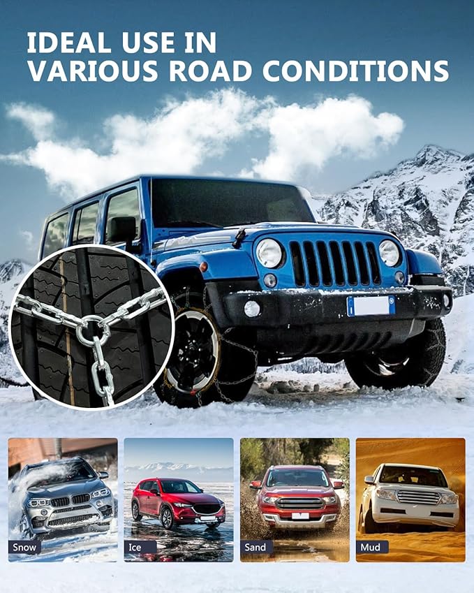 SCITOO KN120 Snow Chains for Car Pickup Trucks SUV,Universal Emergency Tire Traction Chain,Anti-Skid Thickening Tire Chains W