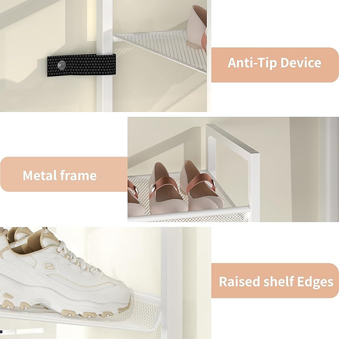 Stackable Shoe Rack, 6 Tier Metal Shoe Storage for 12-15 Pairs, Vertical Shoe Shelf for Small Space Front Door Entrance Close