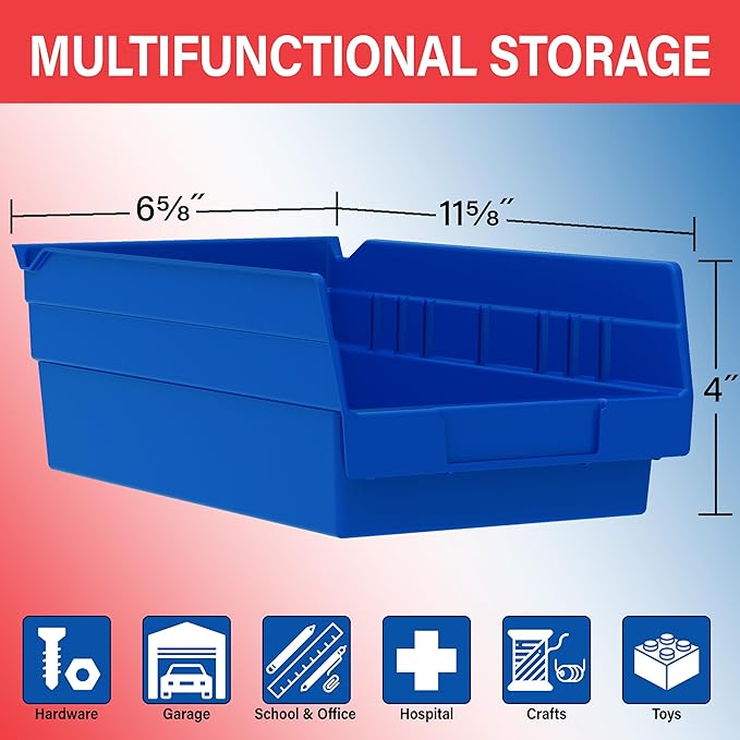 Akro-Mils 30130 Plastic Shelf Bins, Heavy Duty Storage Bins for Garage, Closet, and Drawer Organization, 12" x 6-1/2" x 4", B