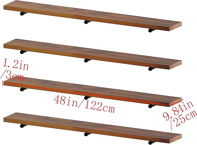Industrial Pipe Wall Wood Shelves,Real Wooden Shelves 48" in Walnut Color with 1.2" Extra Thickness, Modern Floating Shevles