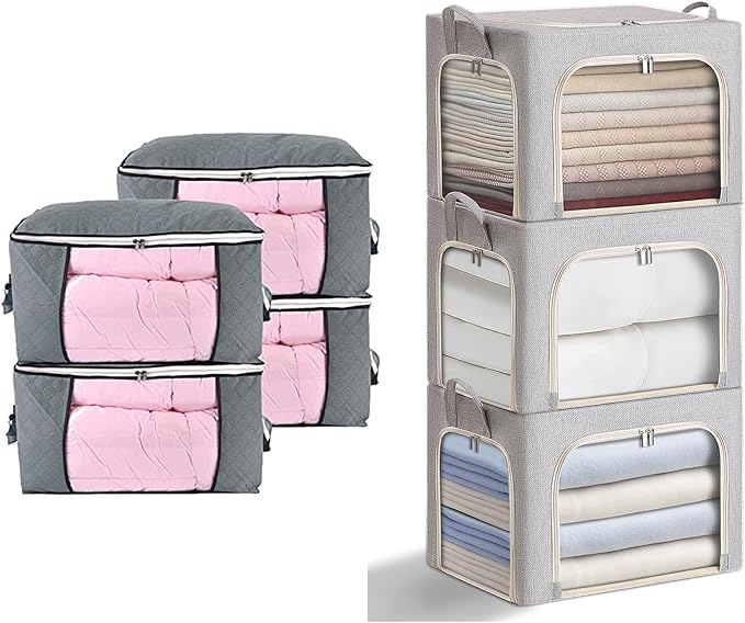combocube 4 Pack Comforter Storage Bag and 3 Pack Clothes Storage Bins
