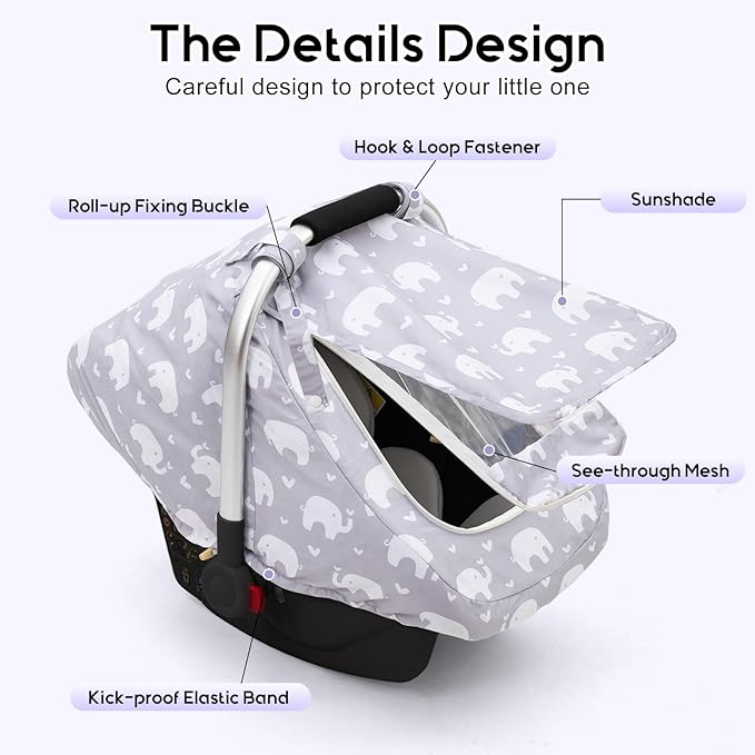 Car Seat Cover Baby, Mink Dot Infant Car Seat Cover for Outdoor, Breathable Carseat Cover with Mesh Peep Window & Sun Shade f