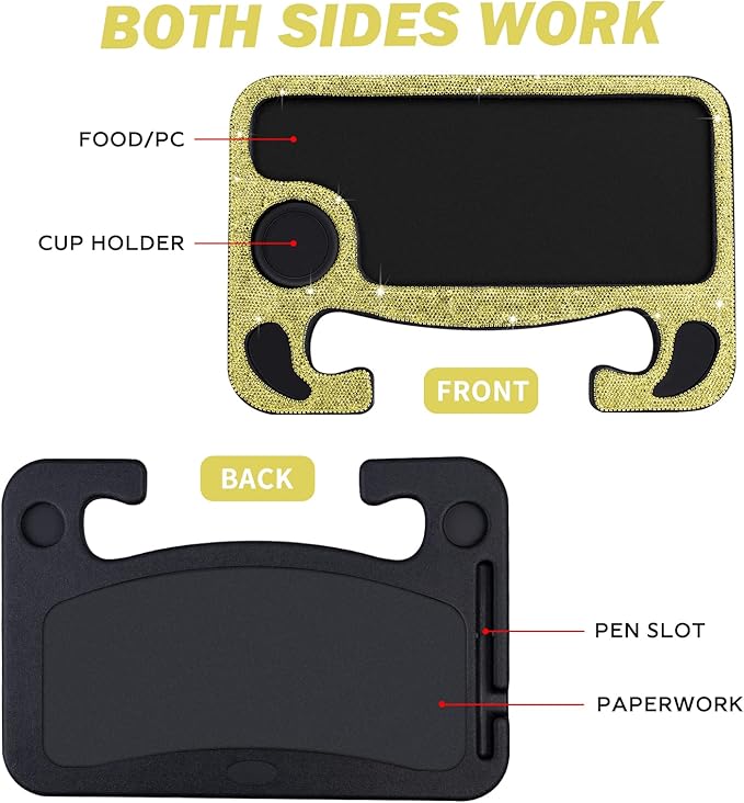 eing Bling Auto Steering Wheel Desk, Laptop,Tablet, Notebook Car Travel Table, Food Eating Hook On Steering Wheel Tray, for Constant Travelers, Fits Most Vehicles Steering Wheels,Yellow