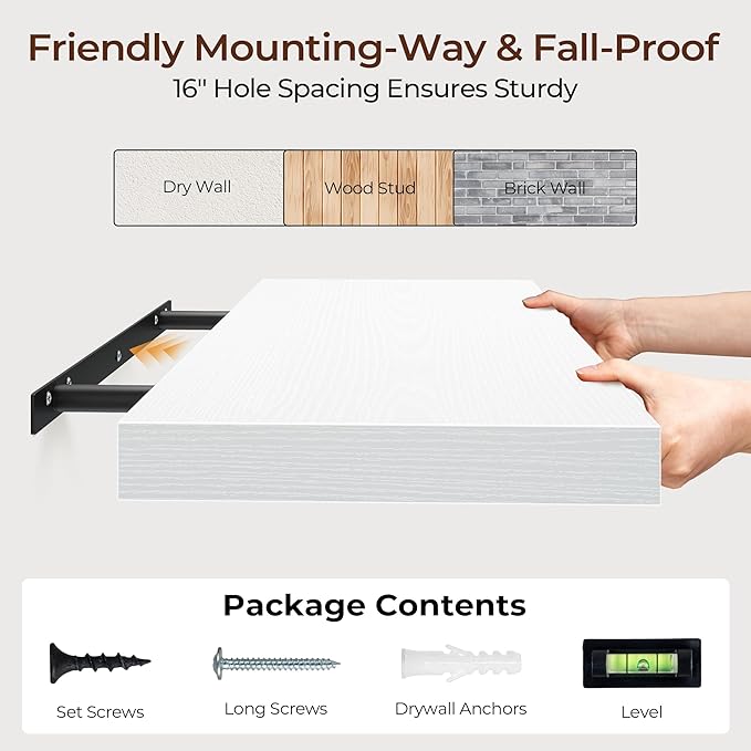 Fun Memories Floating Shelves for Wall 30 Inch Set of 3, Farmhouse Floating Shelves with Invisible Heavy Duty Bracket, 10 Inc