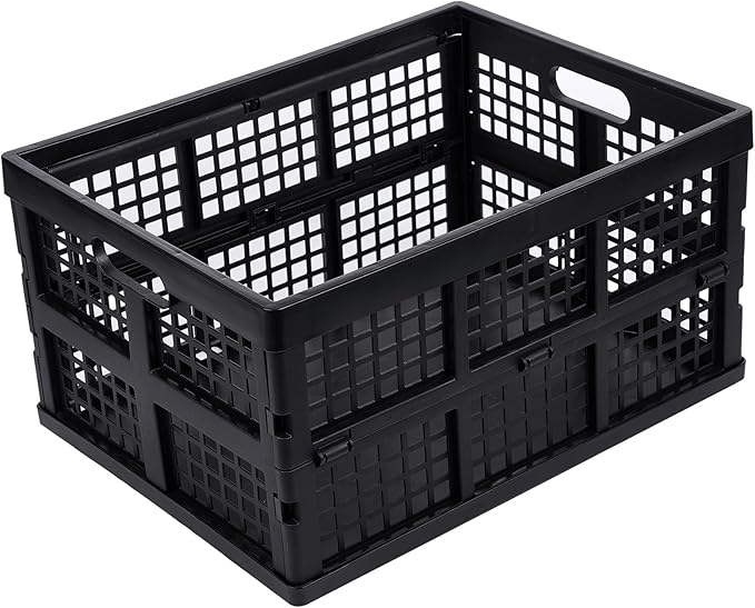 Aebeky 3-Pack Plastic Collapsible Storage Crates-30L,Foldable Plastic Crates for Storage (Black)