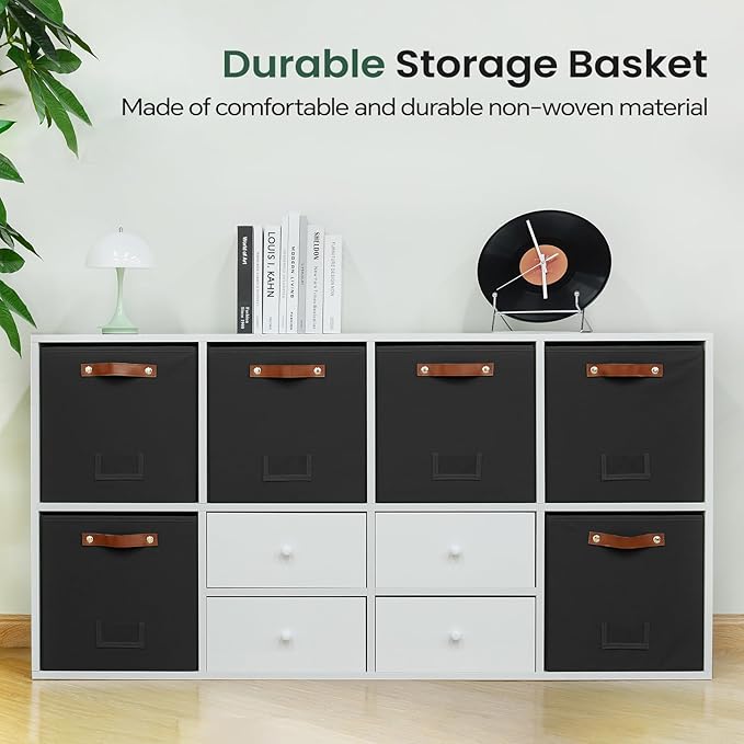 FinishingBo 6-Pack Storage Cubes with Handles & Label Holders Basket, Closet Cube Home Organizer Bins(Black, 13 x 13 x 13 inc