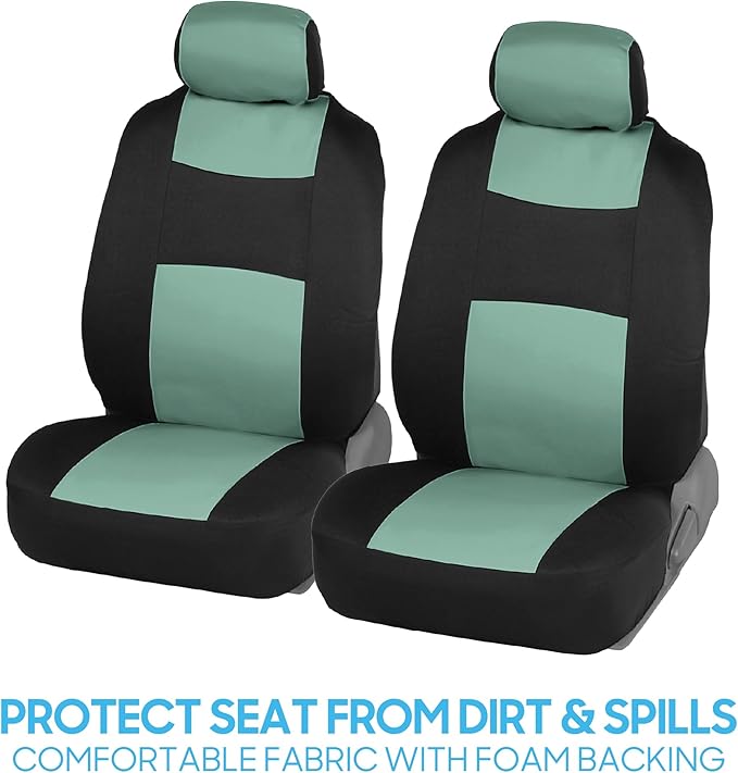BDK PolyPro Car Seat Covers Full Set in Mint on Black – Front and Rear Split Bench Seat Covers Accessories for Auto Trucks Va