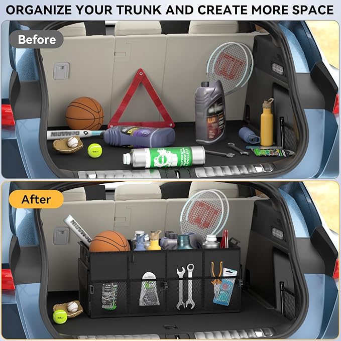 Car Trunk Organizer for SUV 60L Backseat Car Organizer Back Seat Large Storage Trunk Compartment Collapsible Car Caddy Heavy
