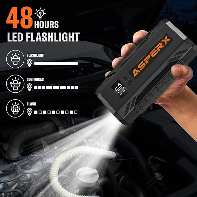 ASPERX Car Jump Starter, 2000A Peak Battery Jump Starter for Up to 7.0L Gas or 5.5L Diesel Engine, 12V Portable Battery