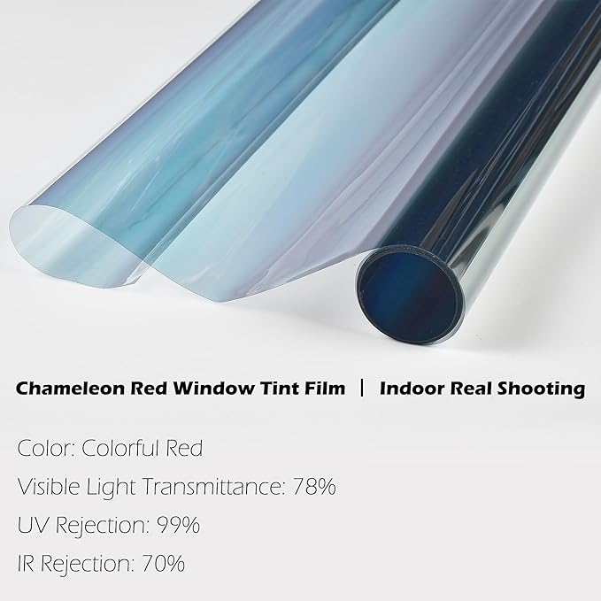 Chameleon Red Blue Car Front Window Tint 78% VLT Car Window Tint Color Change Effect Vehicle Windshield Solar Protection Film, 59.84" x 1181.10"