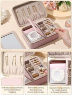 Velvet Travel Jewelry Box with Large Mirror, Double-Layer Jewelry Organizer Case for Women and Girls, Portable Storage Case w