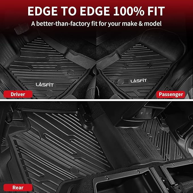 LASFIT Floor Mats for Ford Escape 2020-2025 2026 (NOT Fit Hybrid) TPE Custom Fit Car Floor Liners All Weather Protector, Front and Rear Mats, 3pcs Black