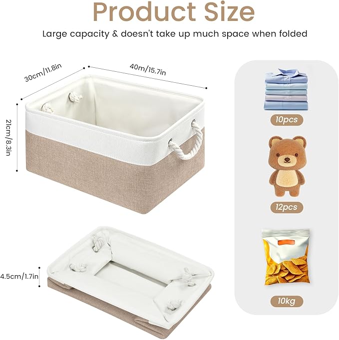 Large Storage Baskets- 15.7x11.8x8.26 inch Storage Bins for Shelves and Closet Organizing, Foldable Fabric Bin for Home Organ