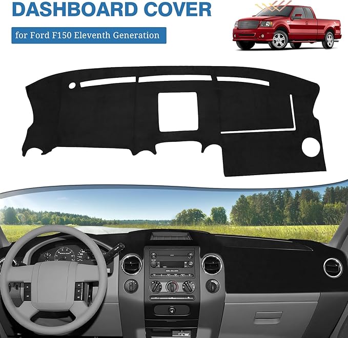 FIILINES Dash Cover for Ford F150 2004-2008, Dashboard Cover F150 Accessories Suede Dash Cover Mat Sunshade Anti-Slip Pad Car