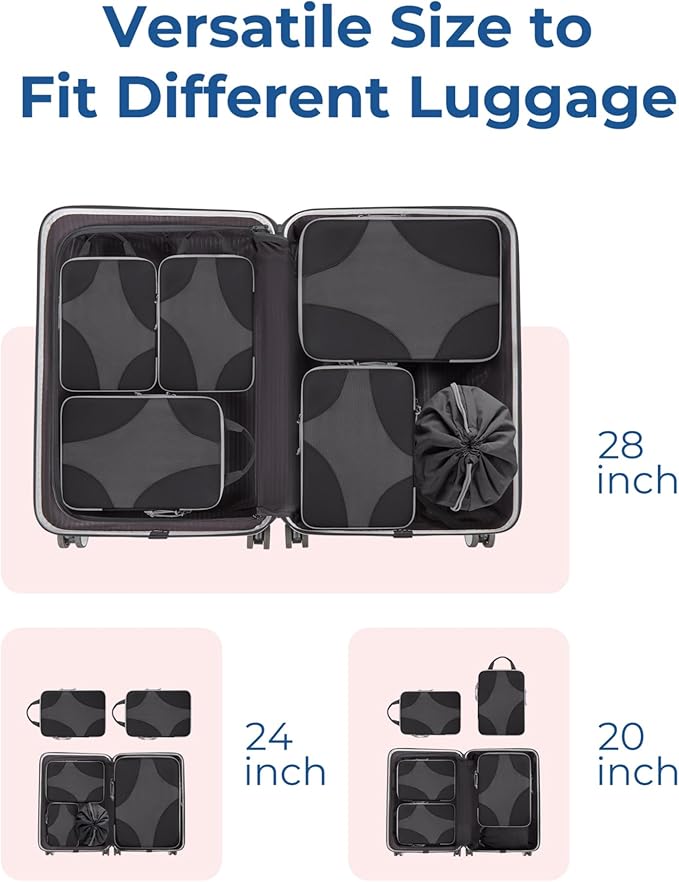 BAGSMART Compression Packing Cubes for Travel, Compressible Luggage Organizer for Cruise Ship, Lightweight Travel Essentials 