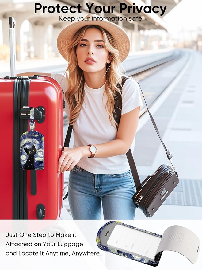 Luggage Tags Built-in Anti-Loss Tracker, Luxury Leather Luggage Tags for Suitcase, Travel Bags, Backpacks, Travel Organizer f