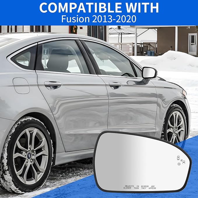 JINCHEN Right Passenger Side Mirror Glass for Ford Fusion 2013-2020 Heated with Blind Spot Detection DS7Z17K707C