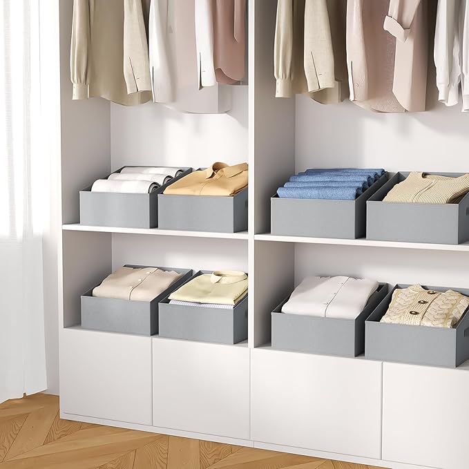 DIMJ Closet Storage Bins 8 Pack - Fabric Trapezoid Closet Organizer Bin, Foldable Storage Baskets for Shelves, Closet Shelf O