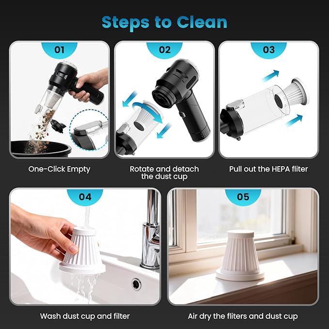 Wansimoo Handheld Car Vacuum Cleaner,25000PA Strong Cyclonic Suction Foldable Mini Vacuum Portable Cordless with Digital Disp