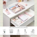 STORi SimpleSort 2-Piece Stackable Clear Drawer Organizer Set | 15" x 6" x 2" Rectangle Trays | Wide Makeup Vanity Storage Bi