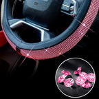 ChuLian New Diamond Leather Steering Wheel Cover with Bling Bling Crystal Rhinestones, Universal Fit 15 Inch Car Wheel Protec